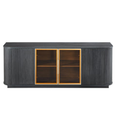 Modern 64-Inch Wavy TV Cabinet with LED Lights, Black, Particleboard and MDF, 64''W x 15''D x 24''H