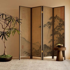New Chinese Zen Room Divider Screen – Wabi‑Sabi Partition with Song‑Dynasty Aesthetic