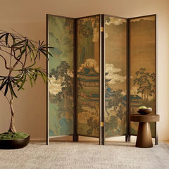 New Chinese Zen Room Divider Screen – Wabi‑Sabi Partition with Song‑Dynasty Aesthetic