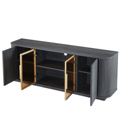 Modern 64-Inch Wavy TV Cabinet with LED Lights, Black, Particleboard and MDF, 64''W x 15''D x 24''H