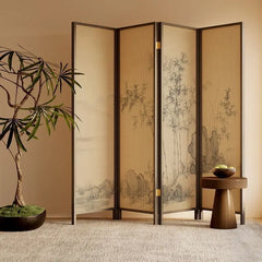 New Chinese Zen Room Divider Screen – Wabi‑Sabi Partition with Song‑Dynasty Aesthetic