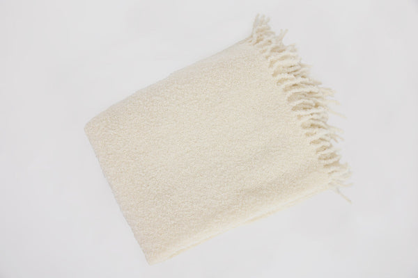 Alpaca Bouclé Ivory Throw Blanket from Peru Soft Cozy