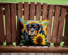 Cavalier Spaniel in Sunflowers Throw Pillow - 14x14 Decorative Pillow – Art for Your Home & Patio DAC6048PW1414
