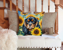 Cavalier Spaniel in Sunflowers Throw Pillow - 14x14 Decorative Pillow – Art for Your Home & Patio DAC6048PW1414