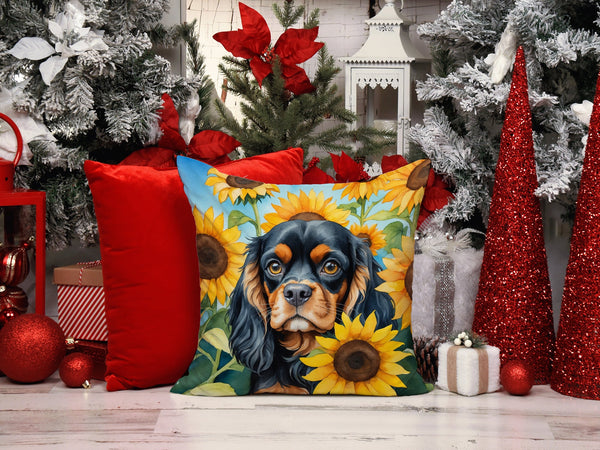 Cavalier Spaniel in Sunflowers Throw Pillow - 14x14 Decorative Pillow – Art for Your Home & Patio DAC6048PW1414