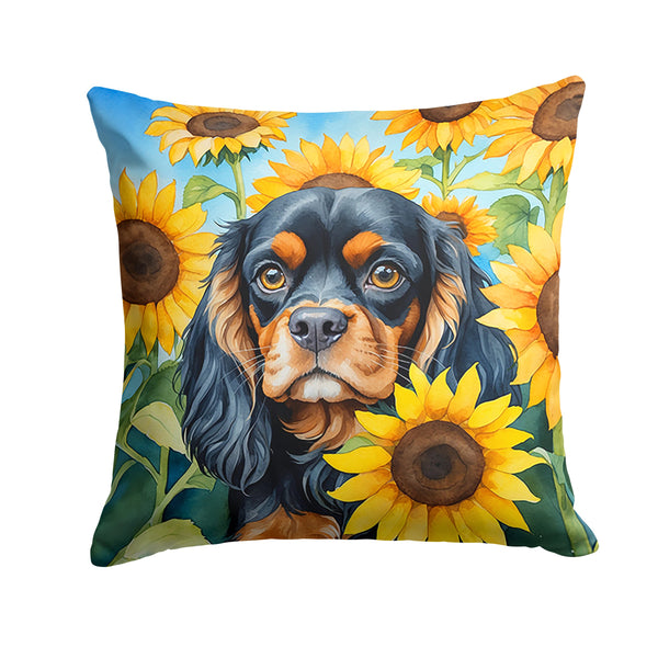 Cavalier Spaniel in Sunflowers Throw Pillow - 14x14 Decorative Pillow – Art for Your Home & Patio DAC6048PW1414