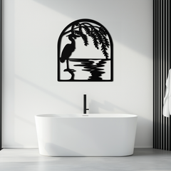 Flamingo Lake Scene Metal Wall Art – Tranquil Nature-Inspired Silhouette for Home Decor- KAF686