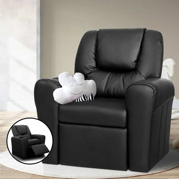 Keezi Kids Recliner Chair Black PU Leather Sofa Lounge Couch Children