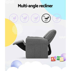 Keezi Kids Recliner Chair Grey Linen Soft Sofa Lounge Couch Children