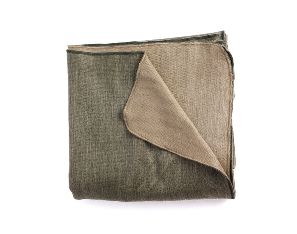 Reversible Handwoven Alpaca Throw Blanket Khaki Olive Green Ecuador