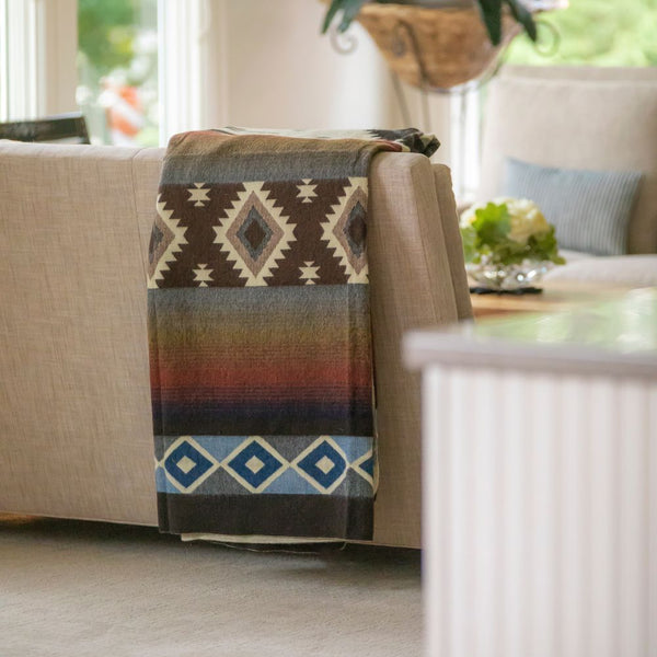 Handwoven Reversible Sunset Diamond Alpaca Throw Blanket Red Brown
