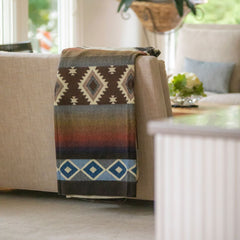 Handwoven Reversible Sunset Diamond Alpaca Throw Blanket Red Brown