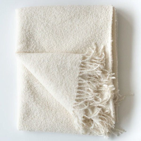 Alpaca Bouclé Ivory Throw Blanket from Peru Soft Cozy