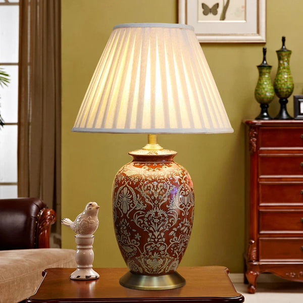 DecorBites™ Chinese Style Vintage Red Ceramic Table Lamp for Bedroom Living Room
