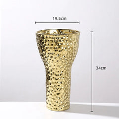 DecorBites™ Golden Ceramic Geometric Honeycomb Vase - Home Decoration Accessory