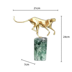 DecorBites™ Golden Leopard Brass Cheetah Green Marble Figurine Metal Decor Accessory
