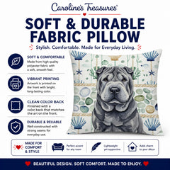Black Shar Pei Coastal Sea Glass Decorative Throw Pillow 18x18 Indoor Outdoor Accent Cushion, Fabric Cover with Insert for Sofa, Bed, Porch & Living Room