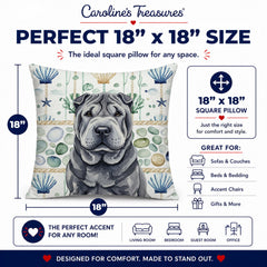 Black Shar Pei Coastal Sea Glass Decorative Throw Pillow 18x18 Indoor Outdoor Accent Cushion, Fabric Cover with Insert for Sofa, Bed, Porch & Living Room