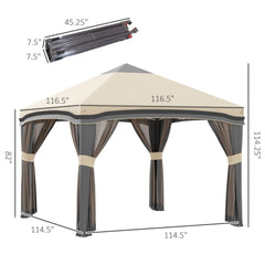 10x10 Pop Up Canopy, Netting, Foldable, Height Adjustable, Wheeled Carry Bag, 4 Sand Bags, Beige