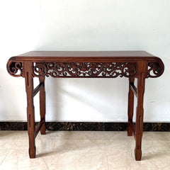 Chinoiserie Solid Wood Guqin Table – Scroll-Head Altar & Console Table