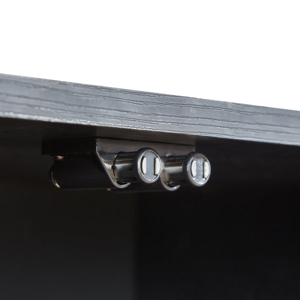 Modern 64-Inch Wavy TV Cabinet with LED Lights, Black, Particleboard and MDF, 64''W x 15''D x 24''H