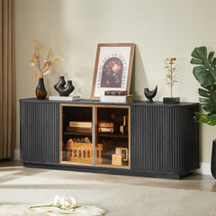 Modern 64-Inch Wavy TV Cabinet with LED Lights, Black, Particleboard and MDF, 64''W x 15''D x 24''H